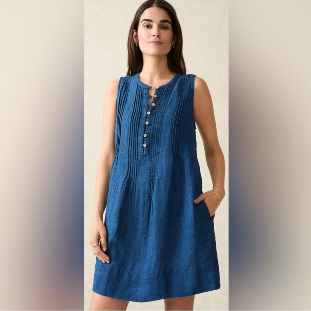 Faherty Indigo Blue Linen Sleeveless Dress